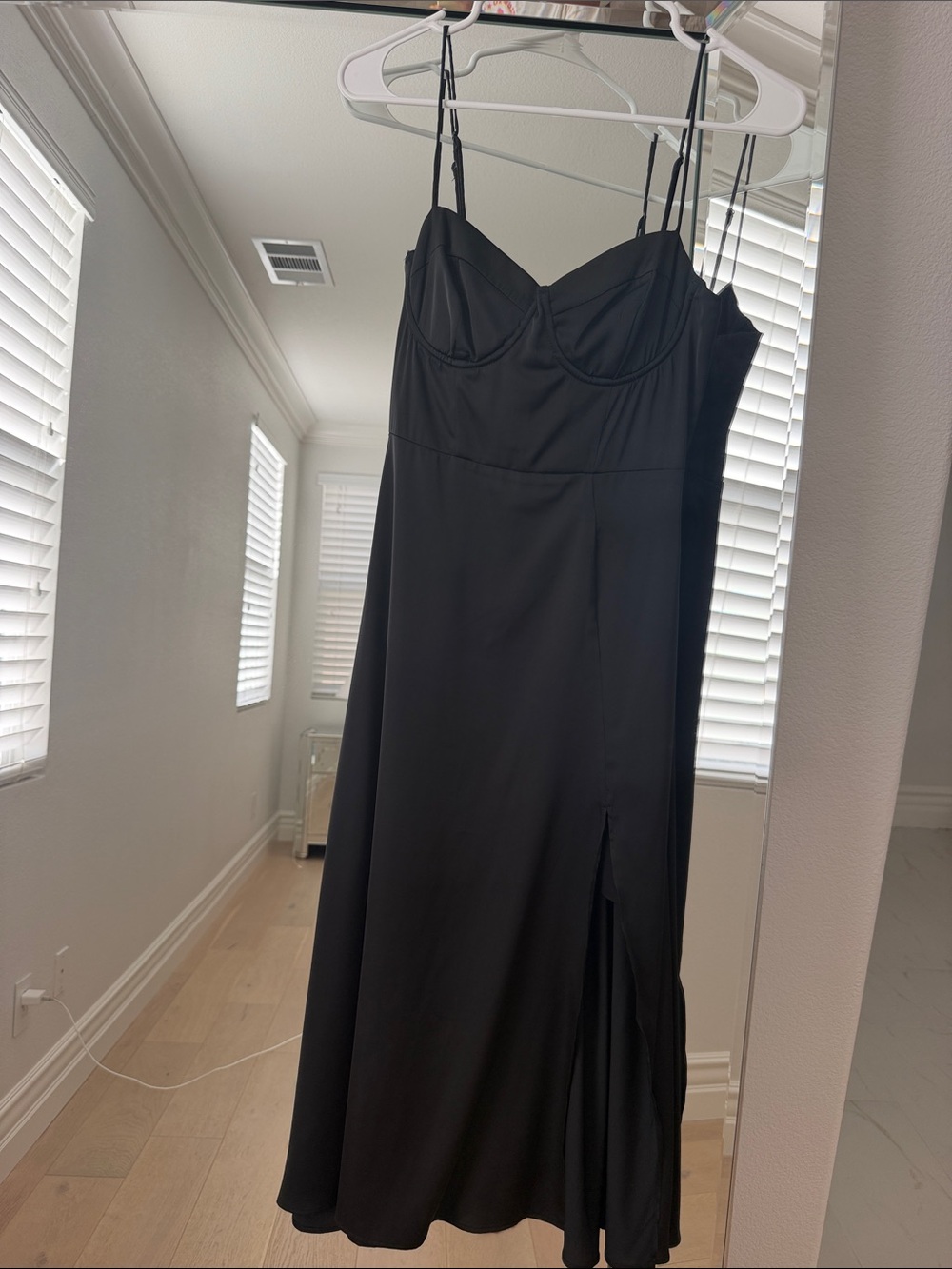 Black Slip Midi Dress with Thigh Slit